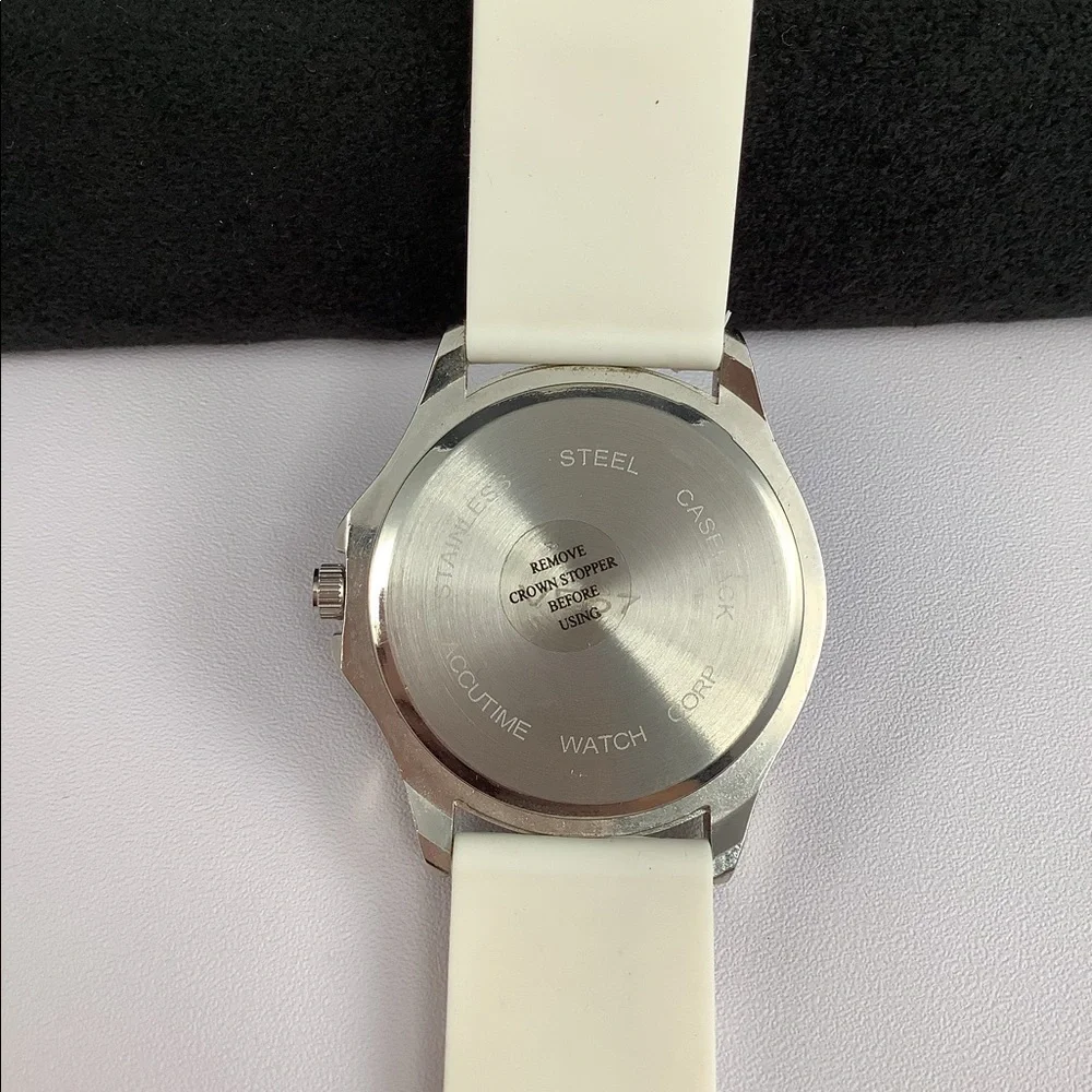 Accutime White Rhinestone Silicone Quartz Watch - Picture 7 of 14